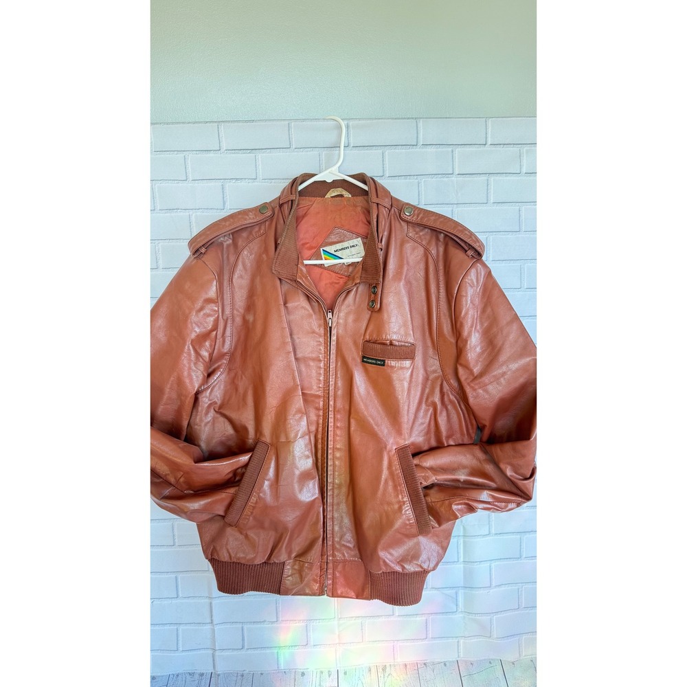Vintage Members Only Cognac Brown Leather Jacket Europe Craft 44 Mens 80s Bomber